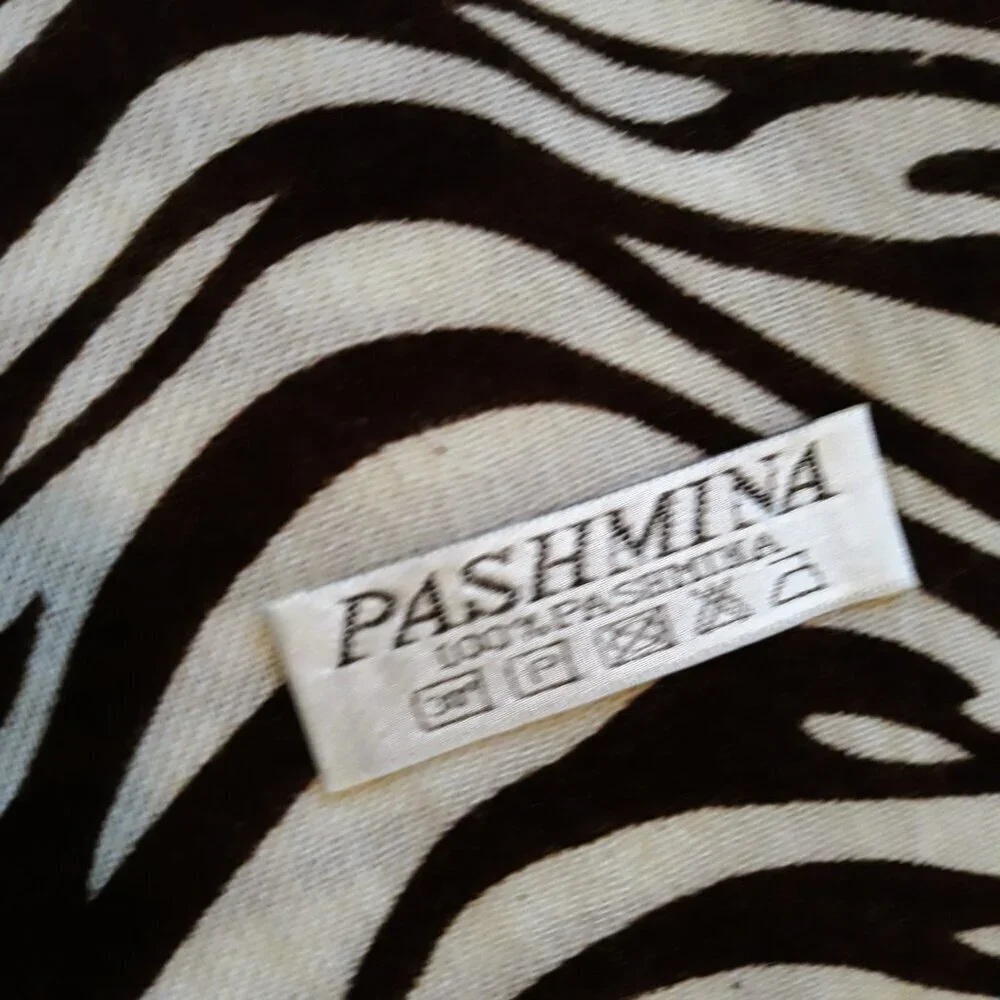 Zebra Print Fringed Pashmina Scarf 27x73